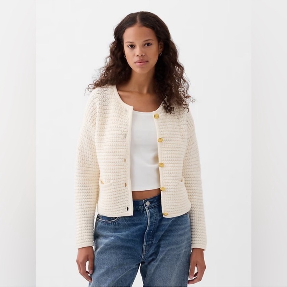 GAP Cream Cardigan with Gold Buttons - Picture 2 of 5
